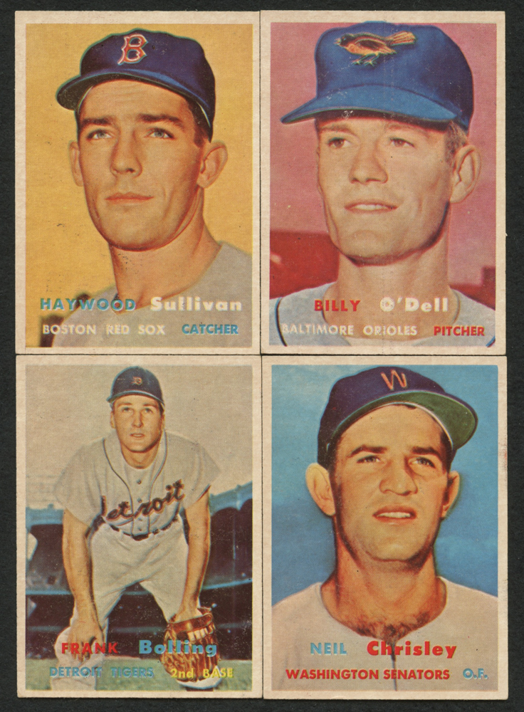 Lot of (24) 1957 Topps Baseball Cards with #316 Billy O'Dell, #336 Haywood Sullivan RC, #320 Neil Chrisley RC, #325 Frank Bolling at PristineAuction.com Lot of (24) 1957 Topps Baseball Cards with #316 Billy O'Dell, #336 Haywood Sullivan RC, #320 Neil Chrisley RC, #325 Frank Bolling at PristineAuction.com