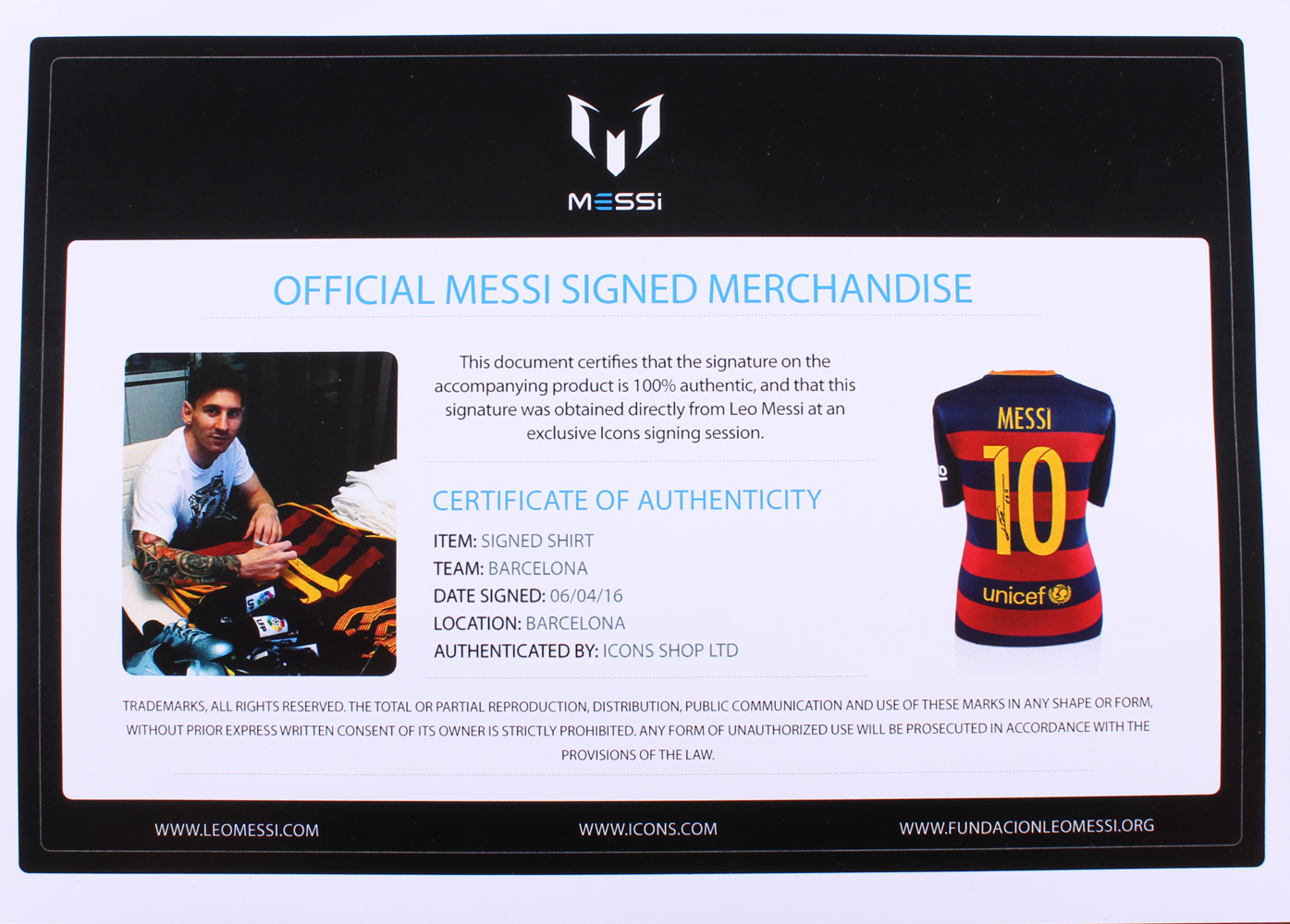 Lionel "Leo" Messi Signed Barcelona Jersey (Messi COA) at PristineAuction.com Lionel "Leo" Messi Signed Barcelona Jersey (Messi COA) at PristineAuction.com