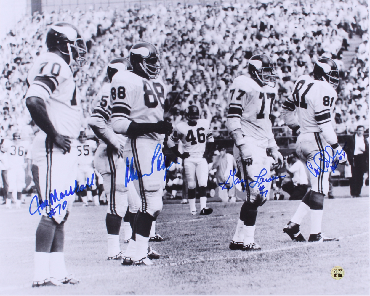 Vikings "Purple People Eaters" 16x20 Photo Signed by (4) with Alan Page, Carl Eller, Jim Marshall & Gary Larsen (Fame The Game COA)) at PristineAuction.com Vikings "Purple People Eaters" 16x20 Photo Signed by (4) with Alan Page, Carl Eller, Jim Marshall & Gary Larsen (Fame The Game COA)) at PristineAuction.com