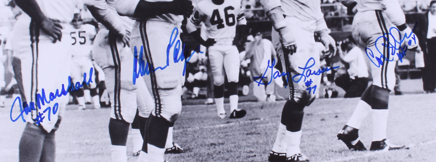 Vikings "Purple People Eaters" 16x20 Photo Signed by (4) with Alan Page, Carl Eller, Jim Marshall & Gary Larsen (Fame The Game COA)) at PristineAuction.com Vikings "Purple People Eaters" 16x20 Photo Signed by (4) with Alan Page, Carl Eller, Jim Marshall & Gary Larsen (Fame The Game COA)) at PristineAuction.com