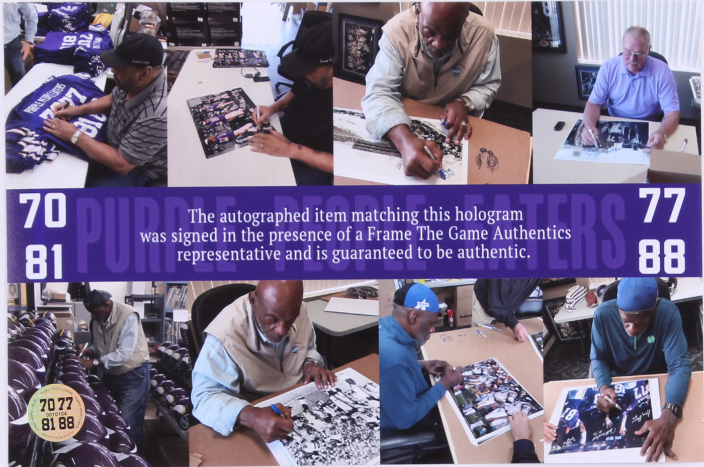 Vikings "Purple People Eaters" 16x20 Photo Signed by (4) with Alan Page, Carl Eller, Jim Marshall & Gary Larsen (Fame The Game COA)) at PristineAuction.com Vikings "Purple People Eaters" 16x20 Photo Signed by (4) with Alan Page, Carl Eller, Jim Marshall & Gary Larsen (Fame The Game COA)) at PristineAuction.com