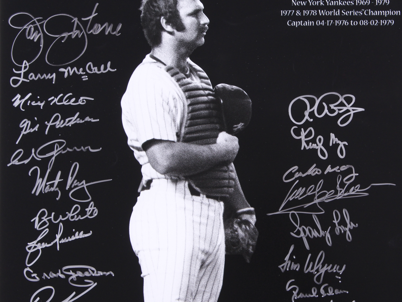 Thurman Munson Yankees 16x20 Photo Signed by (28) with Lou Piniella, Ron Blomberg, Sparky Lyle, Jimmy Wynn, Cliff Johnson, Jay Johnstone (MAB Hologram) at PristineAuction.com Thurman Munson Yankees 16x20 Photo Signed by (28) with Lou Piniella, Ron Blomberg, Sparky Lyle, Jimmy Wynn, Cliff Johnson, Jay Johnstone (MAB Hologram) at PristineAuction.com