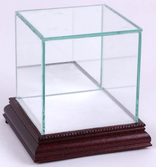 Premium Single Baseball Glass Display Case with White Suede & Cherry Wood Base & Mirrored Back at PristineAuction.com Premium Single Baseball Glass Display Case with White Suede & Cherry Wood Base & Mirrored Back at PristineAuction.com