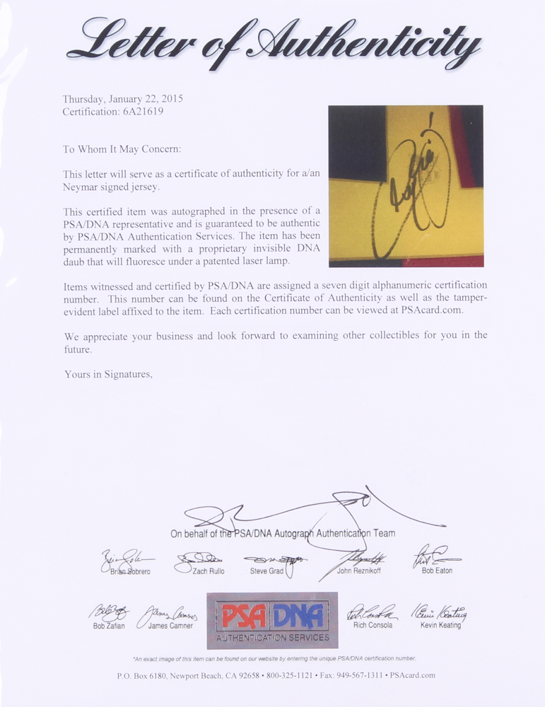 Neymar Jr. Signed Barcelona Jersey (PSA Hologram & PSA LOA) at PristineAuction.com Neymar Jr. Signed Barcelona Jersey (PSA Hologram & PSA LOA) at PristineAuction.com