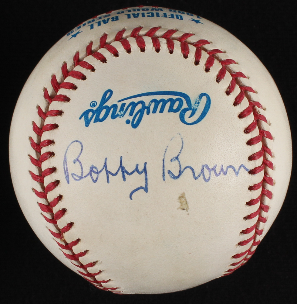 American League Presidents Multi-Signed 1995 World Series Baseball with Lee MacPhail, Bobby Brown & Gene Budig (Major League Baseball Players Alumni Association LOA) at PristineAuction.com American League Presidents Multi-Signed 1995 World Series Baseball with Lee MacPhail, Bobby Brown & Gene Budig (Major League Baseball Players Alumni Association LOA) at PristineAuction.com