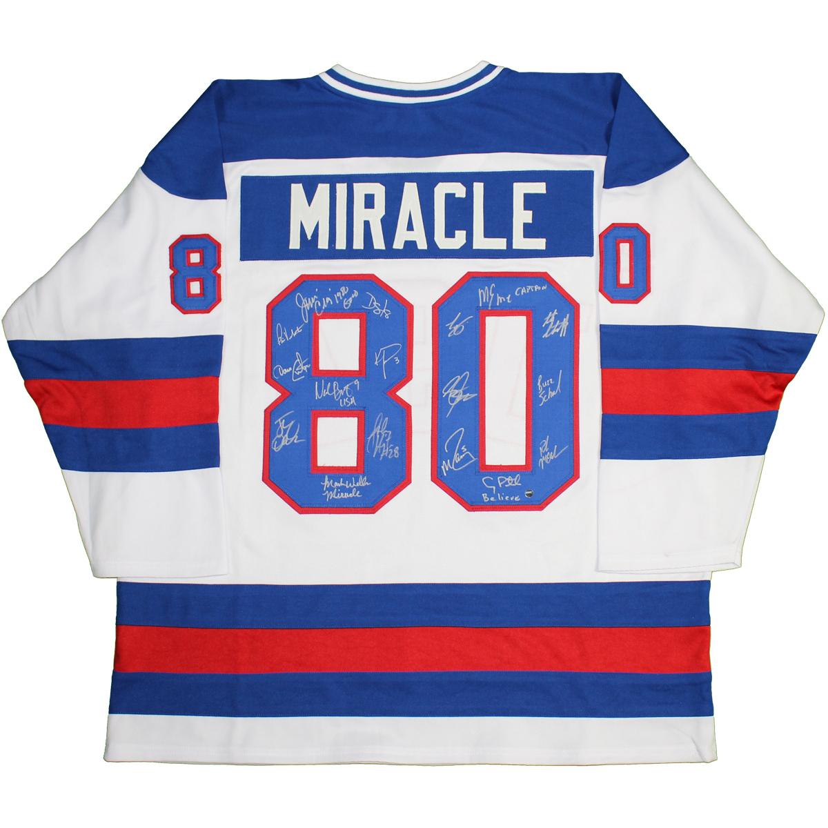 1980 Team USA "Miracle on Ice" Hockey Jersey Team-Signed by (17) with Mike Eruzione, Jack O'Callahan, Craig Patrick, Jim Craig (Steiner COA) at PristineAuction.com 1980 Team USA "Miracle on Ice" Hockey Jersey Team-Signed by (17) with Mike Eruzione, Jack O'Callahan, Craig Patrick, Jim Craig (Steiner COA) at PristineAuction.com