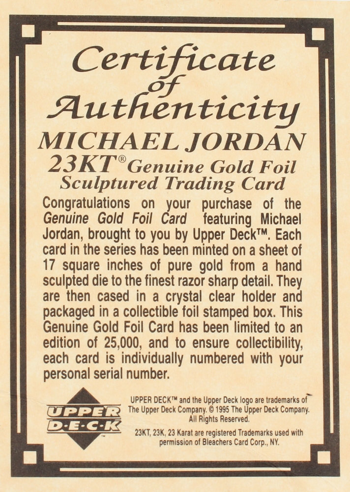 michael jordan 23kt gold card 1995