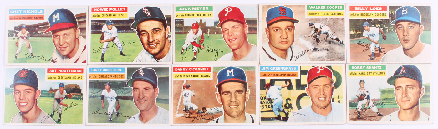 Lot of (10) 1956 Topps Baseball Cards with #261 Bobby Shantz, #281 Art Houtteman, #272 Danny O'Connell, #265 Sandy Consuegra, #275 Jim Greengrass at PristineAuction.com Lot of (10) 1956 Topps Baseball Cards with #261 Bobby Shantz, #281 Art Houtteman, #272 Danny O'Connell, #265 Sandy Consuegra, #275 Jim Greengrass at PristineAuction.com