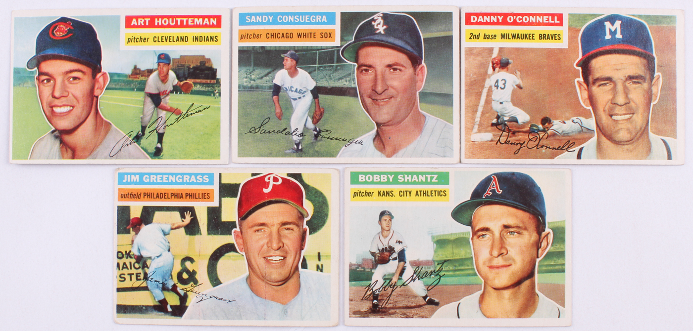 Lot of (10) 1956 Topps Baseball Cards with #261 Bobby Shantz, #281 Art Houtteman, #272 Danny O'Connell, #265 Sandy Consuegra, #275 Jim Greengrass at PristineAuction.com Lot of (10) 1956 Topps Baseball Cards with #261 Bobby Shantz, #281 Art Houtteman, #272 Danny O'Connell, #265 Sandy Consuegra, #275 Jim Greengrass at PristineAuction.com