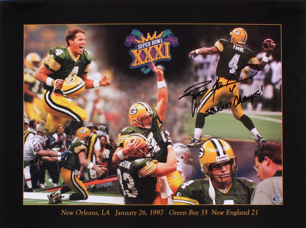 Brett Favre Signed Packers "Super Bowl XXXI" 18x24 Photo Inscribed "SBXXXI Champs" (Favre COA) at PristineAuction.com Brett Favre Signed Packers "Super Bowl XXXI" 18x24 Photo Inscribed "SBXXXI Champs" (Favre COA) at PristineAuction.com