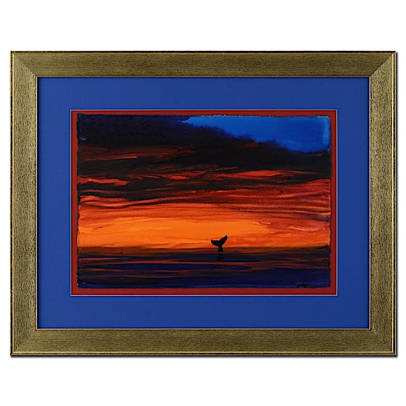 Wyland "Sunset with Whale Tail" Signed Original 23" x 15" Watercolor on Deckle-Edge Paper (Custom Framed to 34.5" x 27.5") at PristineAuction.com Wyland "Sunset with Whale Tail" Signed Original 23" x 15" Watercolor on Deckle-Edge Paper (Custom Framed to 34.5" x 27.5") at PristineAuction.com