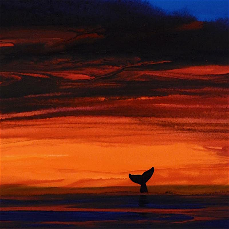 Wyland "Sunset with Whale Tail" Signed Original 23" x 15" Watercolor on Deckle-Edge Paper (Custom Framed to 34.5" x 27.5") at PristineAuction.com Wyland "Sunset with Whale Tail" Signed Original 23" x 15" Watercolor on Deckle-Edge Paper (Custom Framed to 34.5" x 27.5") at PristineAuction.com