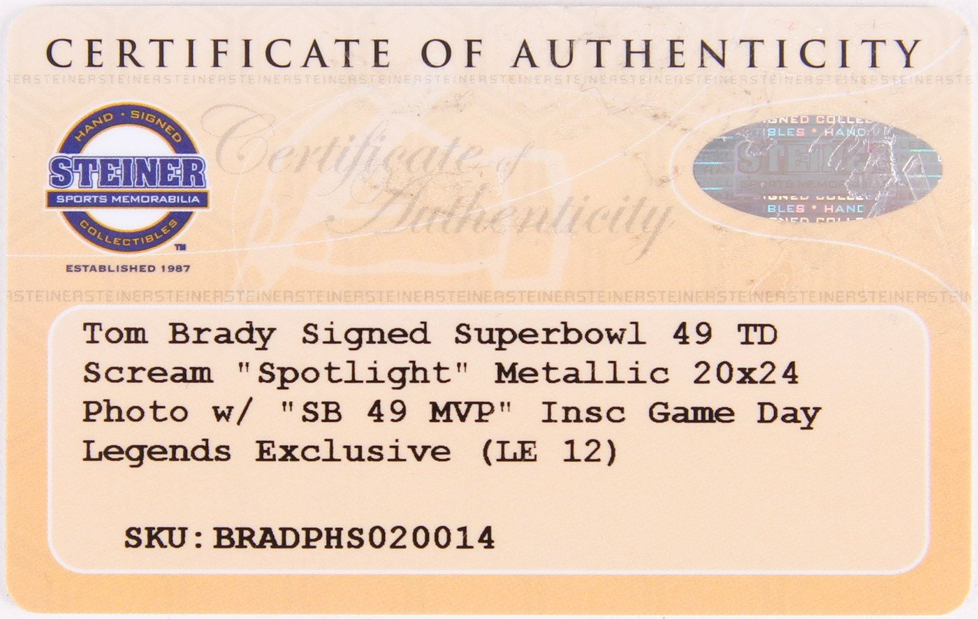 Tom Brady Signed Patriots Limited Edition "Super Bowl 49 Touch Down Scream" 27x31 Custom Framed Photo Inscribed "SB 49 MVP" #12/12 (Steiner COA & Tristar Hologram) at PristineAuction.com Tom Brady Signed Patriots Limited Edition "Super Bowl 49 Touch Down Scream" 27x31 Custom Framed Photo Inscribed "SB 49 MVP" #12/12 (Steiner COA & Tristar Hologram) at PristineAuction.com