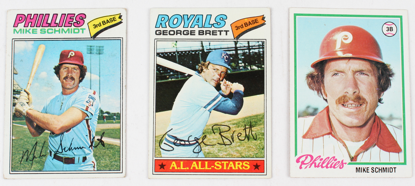 Lot of (28) Mike Schmidt & George Brett Baseball Cards with 1977 Topps #140 Mike Schmidt, 1978 Topps #360 Mike Schmidt, 1977 Topps #580 George Brett at PristineAuction.com Lot of (28) Mike Schmidt & George Brett Baseball Cards with 1977 Topps #140 Mike Schmidt, 1978 Topps #360 Mike Schmidt, 1977 Topps #580 George Brett at PristineAuction.com
