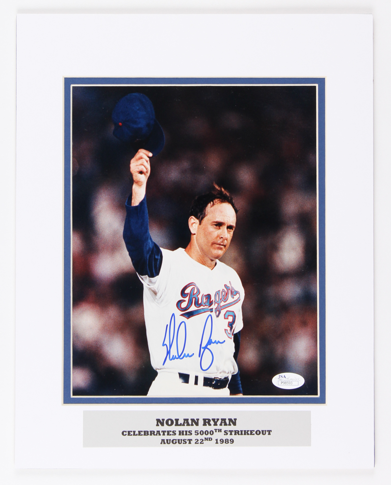 Nolan Ryan "Celebrates His 5000th Strikeout" Signed Rangers 11x14 Custom Matted Photo (JSA COA) at PristineAuction.com Nolan Ryan "Celebrates His 5000th Strikeout" Signed Rangers 11x14 Custom Matted Photo (JSA COA) at PristineAuction.com