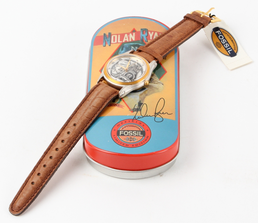 Nolan Ryan LE Leather Band Fossil Watch & Tin Set Pristine Auction