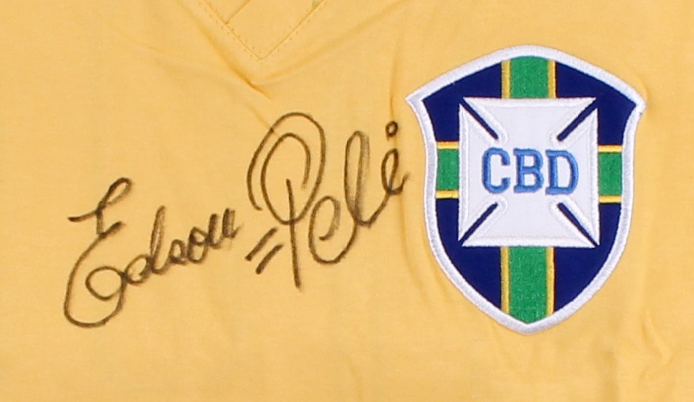 Pele Signed Brazil 1962 World Cup Finals Jersey with Rare Full-Name Signature "Edson = Pele" (PSA COA) at PristineAuction.com Pele Signed Brazil 1962 World Cup Finals Jersey with Rare Full-Name Signature "Edson = Pele" (PSA COA) at PristineAuction.com