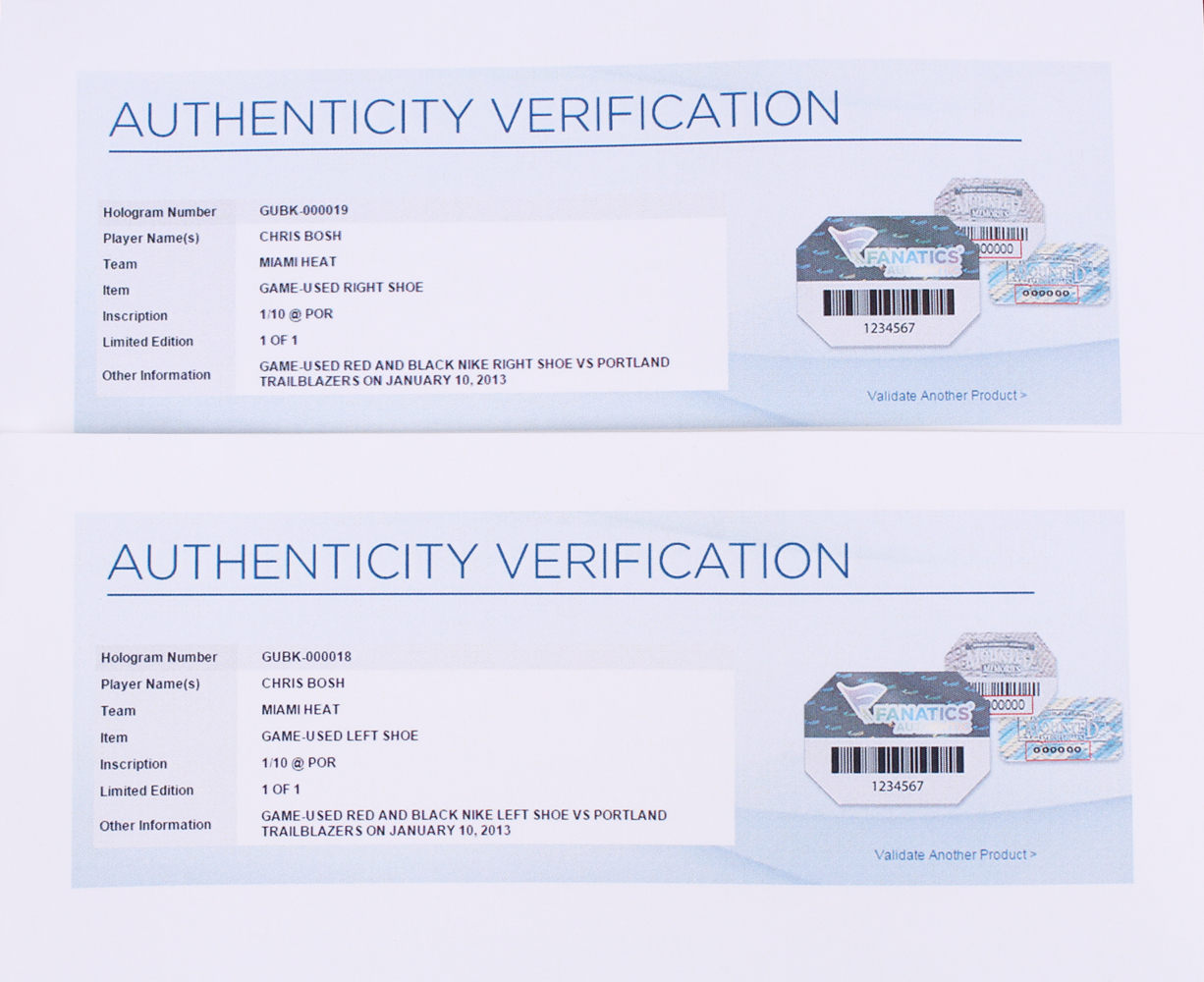 Chris Bosh Signed Pair of (2) Miami Heat Game-Used Basketball Shoes Inscribed "1-10 @ Portland" (Fanatics) at PristineAuction.com Chris Bosh Signed Pair of (2) Miami Heat Game-Used Basketball Shoes Inscribed "1-10 @ Portland" (Fanatics) at PristineAuction.com