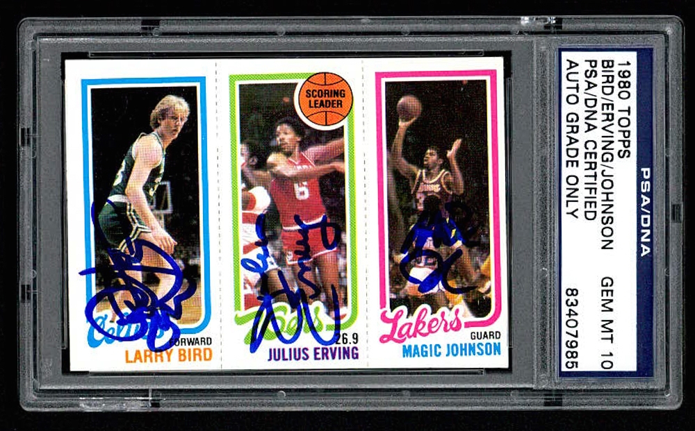 Larry Bird, Julius Erving & Magic Johnson Signed 198081 Topps 6 Larry