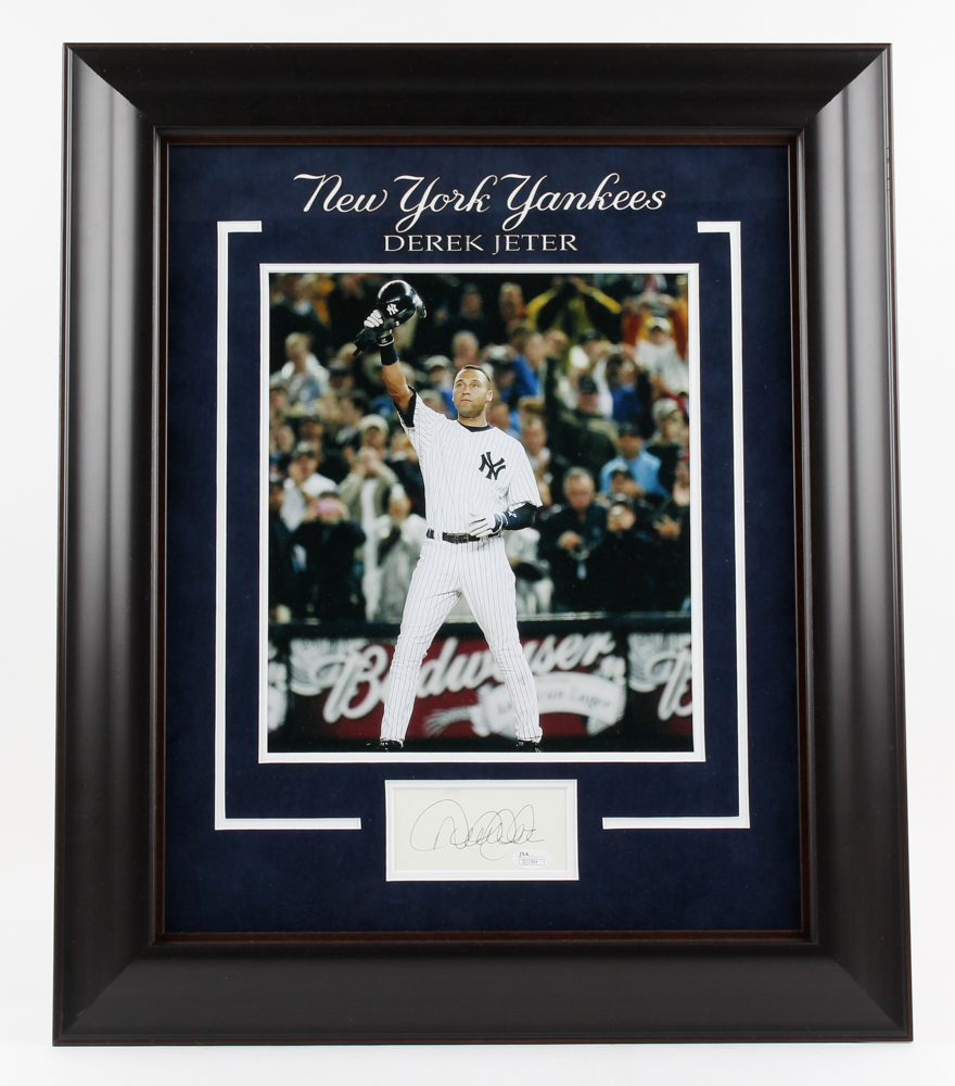 Derek Jeter Signed Yankees 21" x 26" Custom Framed Signature Cut Display (JSA COA) at PristineAuction.com Derek Jeter Signed Yankees 21" x 26" Custom Framed Signature Cut Display (JSA COA) at PristineAuction.com