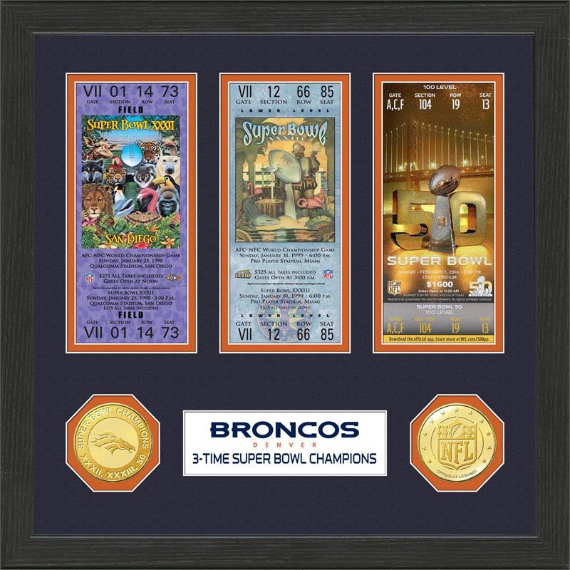 Denver Broncos 3-Time Super Bowl Champions Ticket Collection 12" x 12" Custom Framed Display at PristineAuction.com Denver Broncos 3-Time Super Bowl Champions Ticket Collection 12" x 12" Custom Framed Display at PristineAuction.com