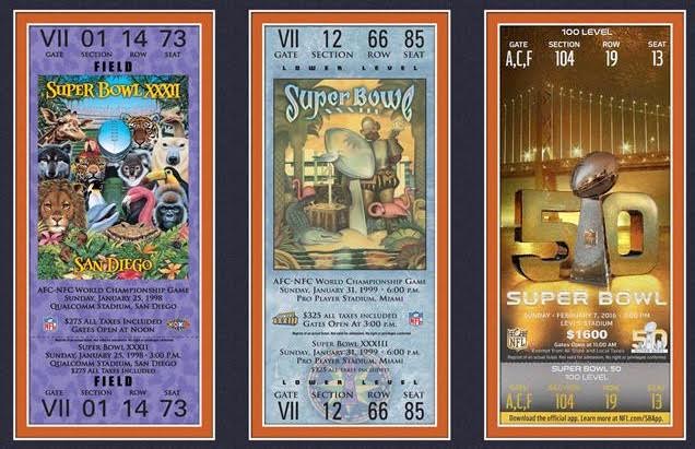 Denver Broncos 3-Time Super Bowl Champions Ticket Collection 12" x 12" Custom Framed Display at PristineAuction.com Denver Broncos 3-Time Super Bowl Champions Ticket Collection 12" x 12" Custom Framed Display at PristineAuction.com