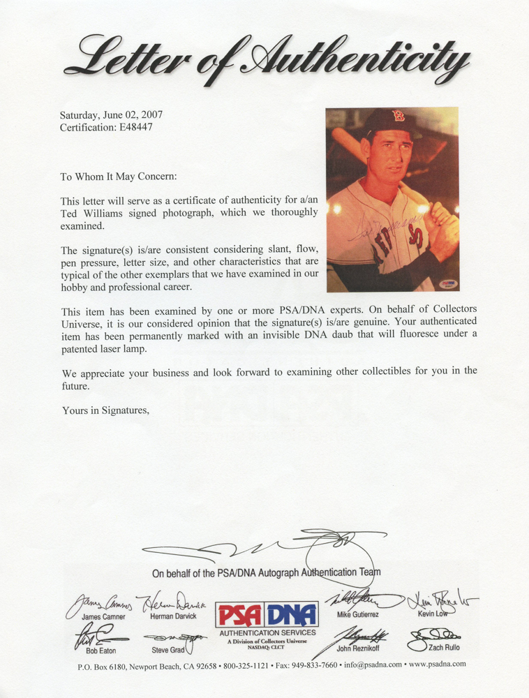 Ted Williams Signed Red Sox 8x10 Photo (PSA LOA) at PristineAuction.com Ted Williams Signed Red Sox 8x10 Photo (PSA LOA) at PristineAuction.com