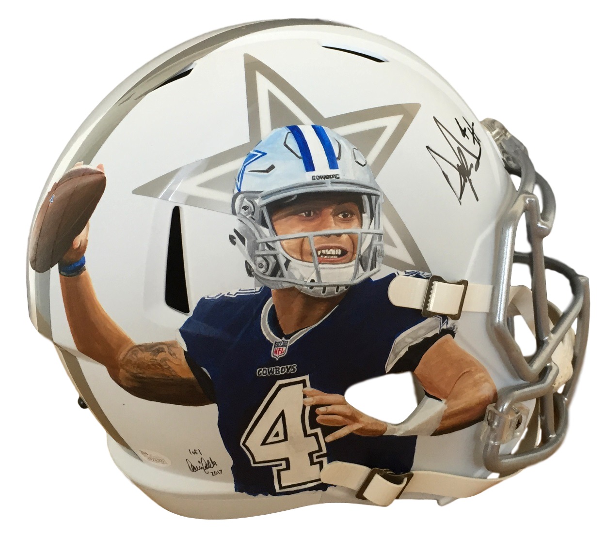 Dak Prescott Signed Cowboys LE Custom Hand Painted Full-Size Matte White ICE Speed Helmet #1/1 (JSA COA) at PristineAuction.com Dak Prescott Signed Cowboys LE Custom Hand Painted Full-Size Matte White ICE Speed Helmet #1/1 (JSA COA) at PristineAuction.com