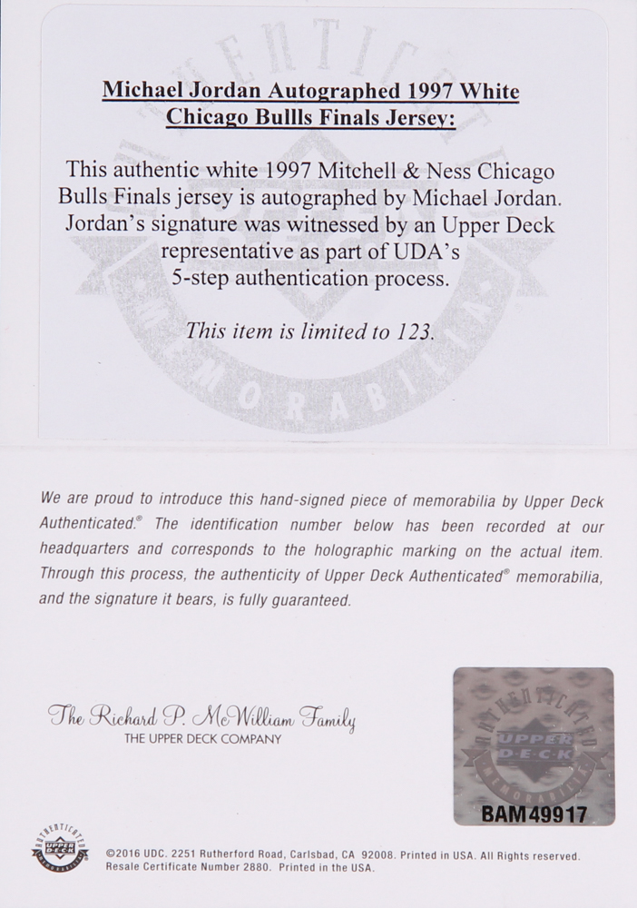 Michael Jordan Signed Limited Edition Bulls Authentic Mitchell & Ness Jersey #23/123 (UDA COA) at PristineAuction.com Michael Jordan Signed Limited Edition Bulls Authentic Mitchell & Ness Jersey #23/123 (UDA COA) at PristineAuction.com