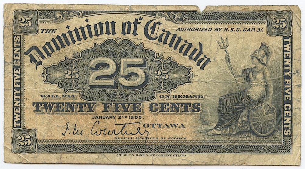 1900 Dominion of Canada .25 Twenty Five Cents DC15 Fractional Bank Note Bill Pristine Auction 1900 Dominion of Canada .25 Twenty Five Cents DC15 Fractional Bank Note Bill Pristine Auction