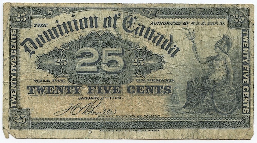 1900 Dominion of Canada $.25 Twenty Five Cents DC-15 Fractional Bank ...