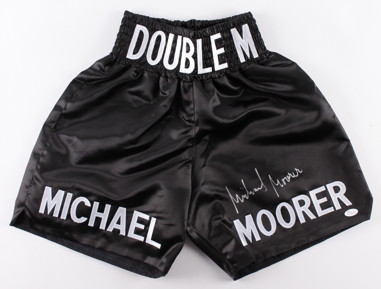 Michael Moore Signed "Double M" Boxing Shorts (JSA COA) at PristineAuction.com Michael Moore Signed "Double M" Boxing Shorts (JSA COA) at PristineAuction.com