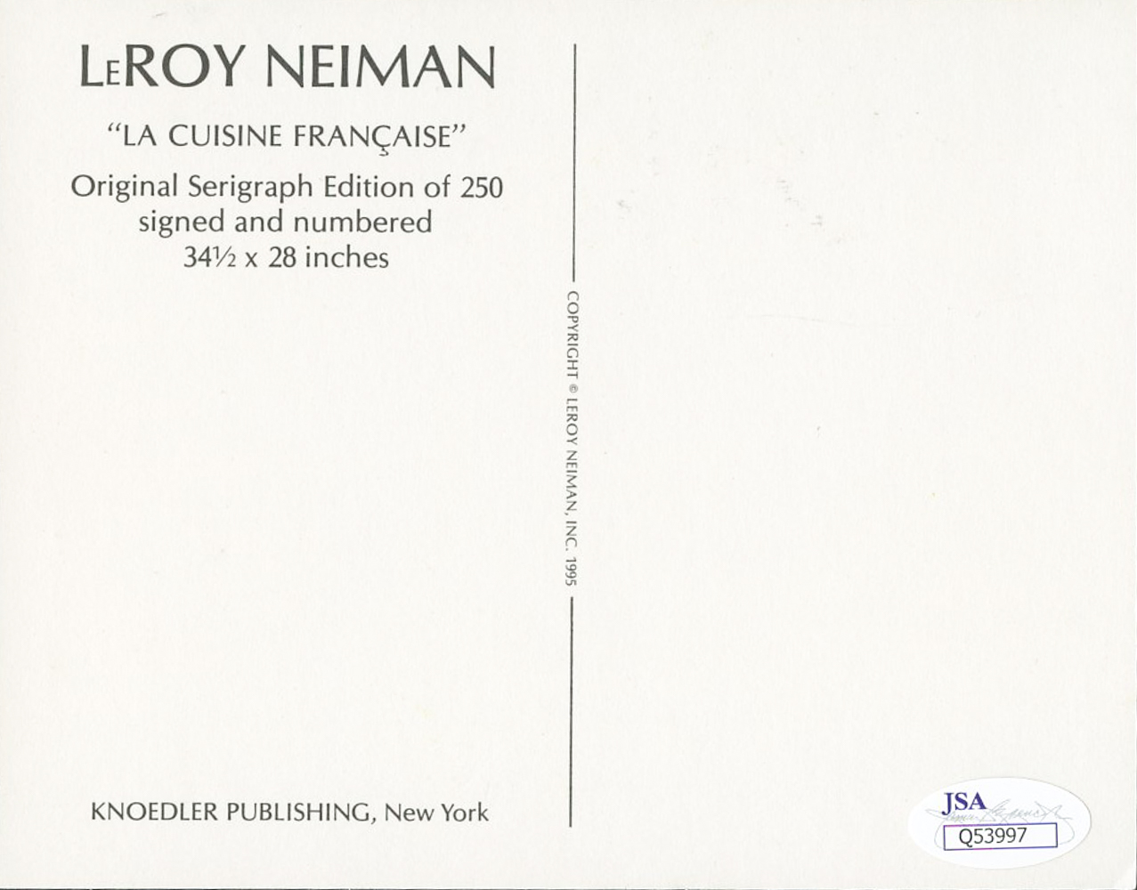 Leroy Neiman Signed "La Cuisine Francaise" 4.75" x 6.25" Postcard (JSA COA) at PristineAuction.com Leroy Neiman Signed "La Cuisine Francaise" 4.75" x 6.25" Postcard (JSA COA) at PristineAuction.com