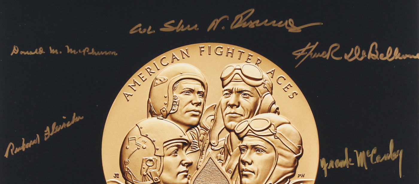 American Fighter Aces 11" x 14" Photo Signed by (8) Veterans with Richard H. Fleisher, Frank McCauley, Abner Aust Jr. (PSA LOA) at PristineAuction.com American Fighter Aces 11" x 14" Photo Signed by (8) Veterans with Richard H. Fleisher, Frank McCauley, Abner Aust Jr. (PSA LOA) at PristineAuction.com