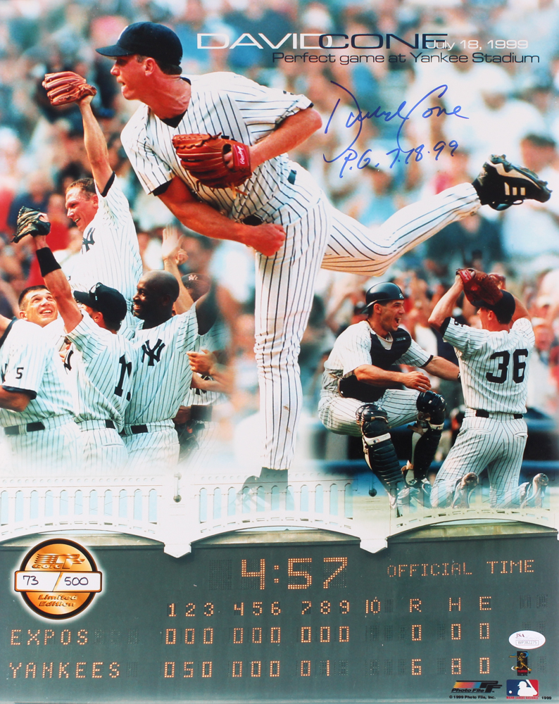 David Cone Signed LE Yankees "1999 Perfect Game at Yankee Stadium" 16x20 Photo Inscribed "P.G. 7.18.99" (JSA COA) at PristineAuction.com David Cone Signed LE Yankees "1999 Perfect Game at Yankee Stadium" 16x20 Photo Inscribed "P.G. 7.18.99" (JSA COA) at PristineAuction.com