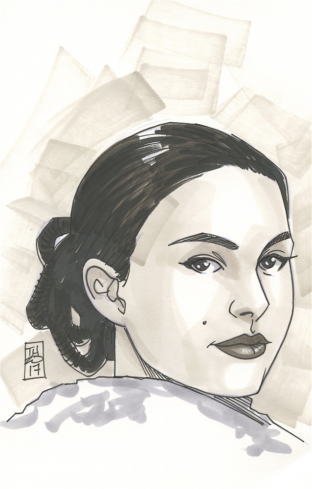 Padme Amidala "Star Wars" 1/1 ORIGINAL 5.5" x 8.5" Color Drawing on