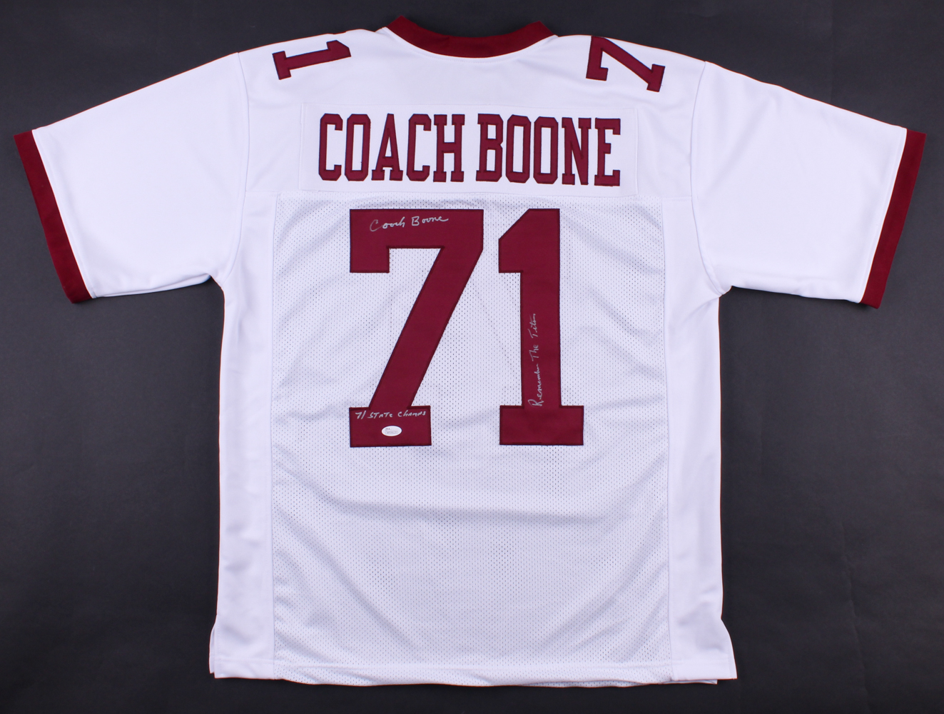 Herman 'Coach' Boone Signed T. C. Williams Jersey Inscribed " Remember the Titans 71 State Champs" (JSA COA) at PristineAuction.com Herman 'Coach' Boone Signed T. C. Williams Jersey Inscribed " Remember the Titans 71 State Champs" (JSA COA) at PristineAuction.com