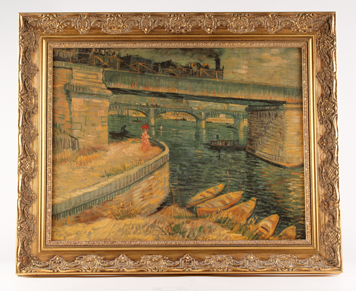 Van Gogh LE "The Bridges of Asnieres" 23" x 28" Custom Framed Giclee Embellished Reproduction On Canvas (A.R.T. COA) at PristineAuction.com Van Gogh LE "The Bridges of Asnieres" 23" x 28" Custom Framed Giclee Embellished Reproduction On Canvas (A.R.T. COA) at PristineAuction.com