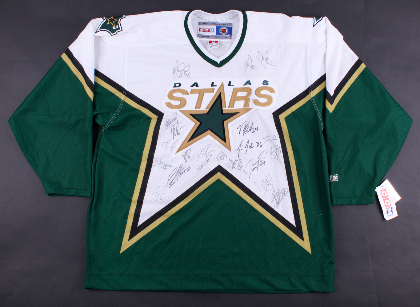 Dallas Stars Jersey Team-Signed by (21) with Mike Modano, Steve Ott, Stu Barnes, Trevor Daley, Marty Turco, Nathan Perrott (JSA ALOA) at PristineAuction.com Dallas Stars Jersey Team-Signed by (21) with Mike Modano, Steve Ott, Stu Barnes, Trevor Daley, Marty Turco, Nathan Perrott (JSA ALOA) at PristineAuction.com