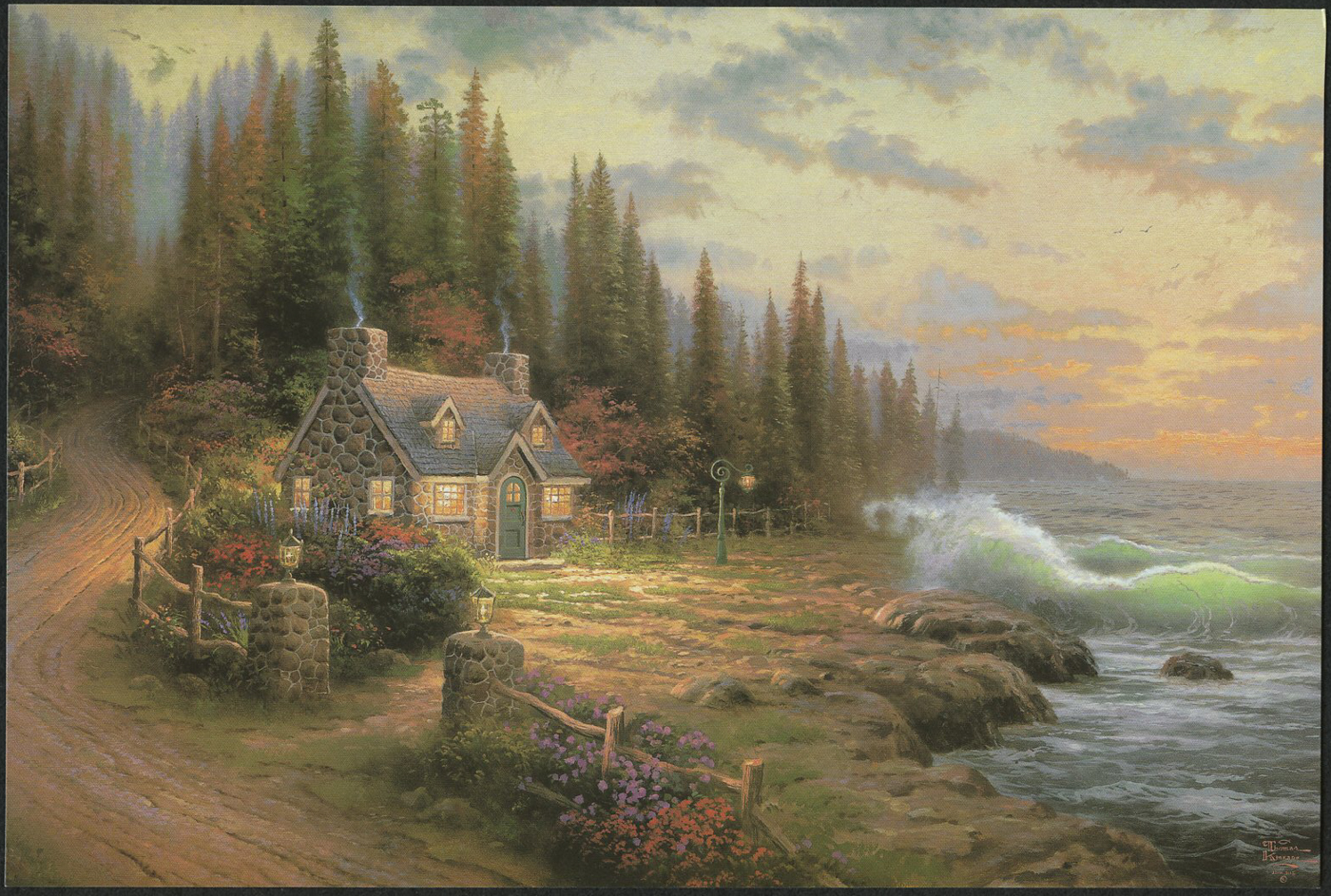 Thomas Kinkade "Pine Cove Cottage" 7" x 10" Lithograph at PristineAuction.com Thomas Kinkade "Pine Cove Cottage" 7" x 10" Lithograph at PristineAuction.com