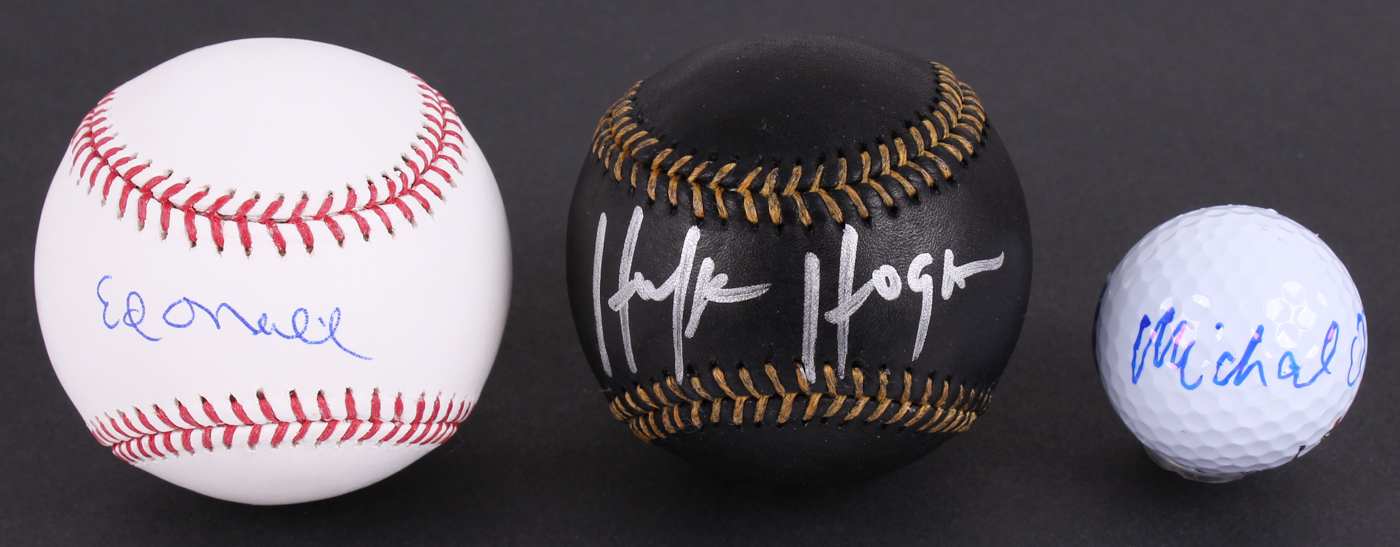 Lot of (3) Movie Star Signed Items with Hulk Hogan, Ed O'Neill & Michael O'Keefe (Schwartz COA) at PristineAuction.com Lot of (3) Movie Star Signed Items with Hulk Hogan, Ed O'Neill & Michael O'Keefe (Schwartz COA) at PristineAuction.com