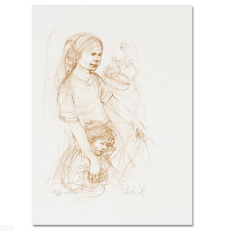 "Small Breton Woman with Child" LE 10x15 Lithograph by Edna Hibel (Artova) at PristineAuction.com "Small Breton Woman with Child" LE 10x15 Lithograph by Edna Hibel (Artova) at PristineAuction.com