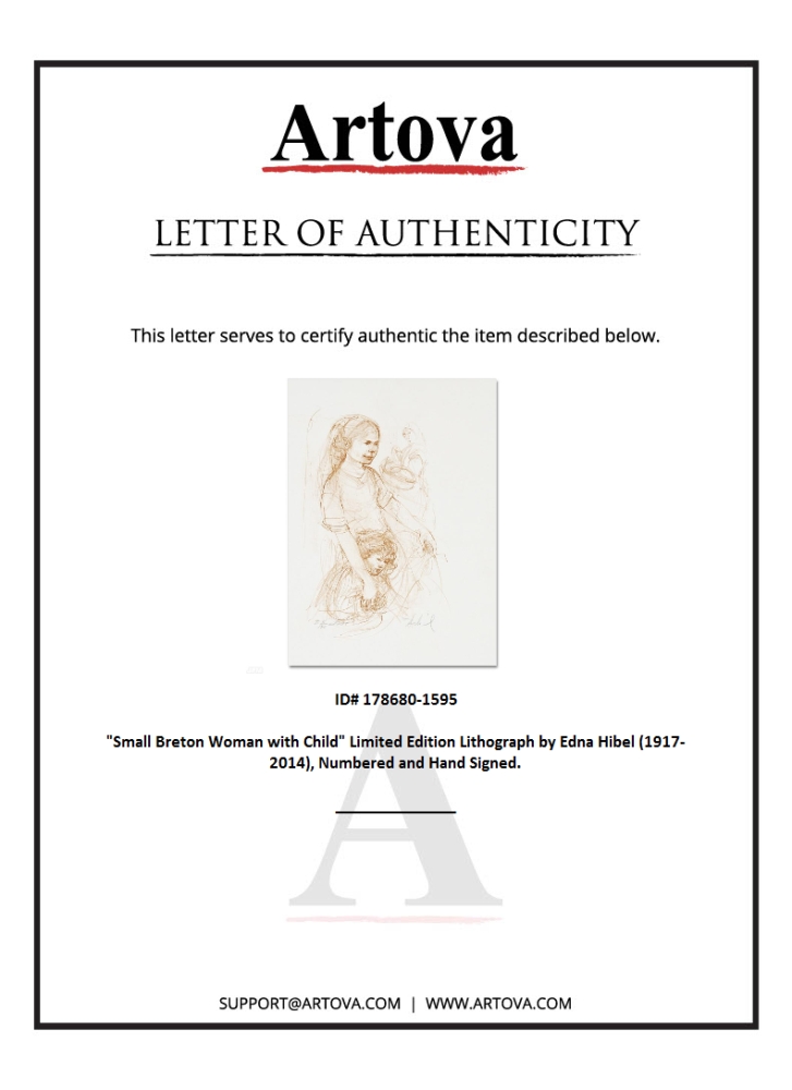 "Small Breton Woman with Child" LE 10x15 Lithograph by Edna Hibel (Artova) at PristineAuction.com "Small Breton Woman with Child" LE 10x15 Lithograph by Edna Hibel (Artova) at PristineAuction.com