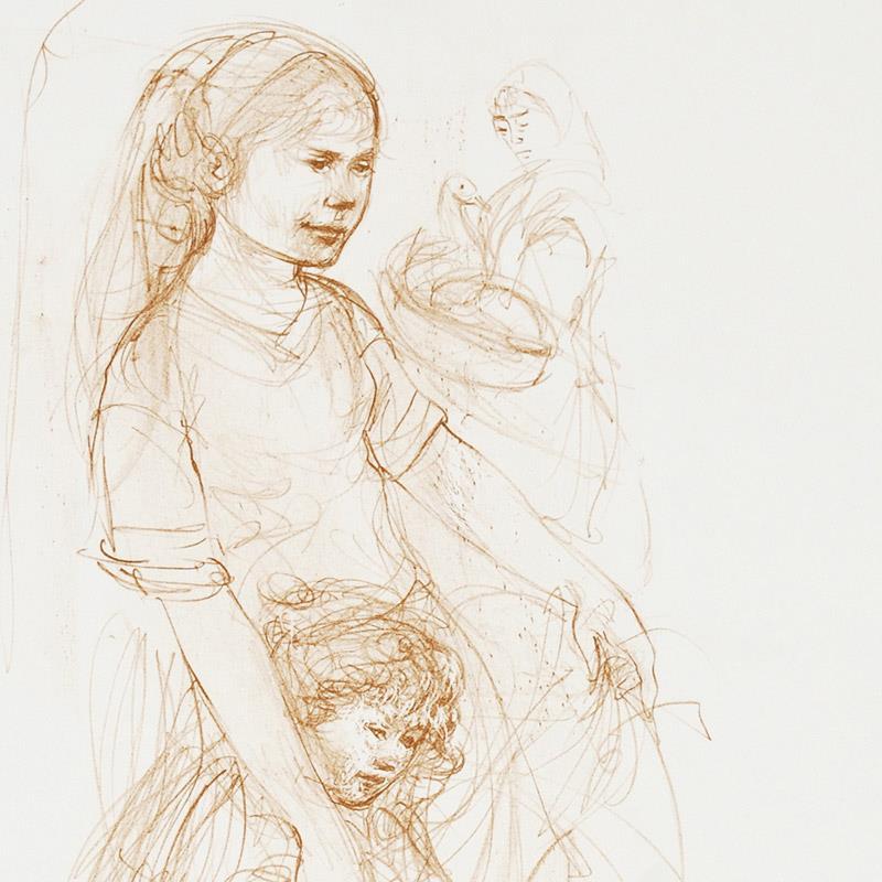 "Small Breton Woman with Child" LE 10x15 Lithograph by Edna Hibel (Artova) at PristineAuction.com "Small Breton Woman with Child" LE 10x15 Lithograph by Edna Hibel (Artova) at PristineAuction.com