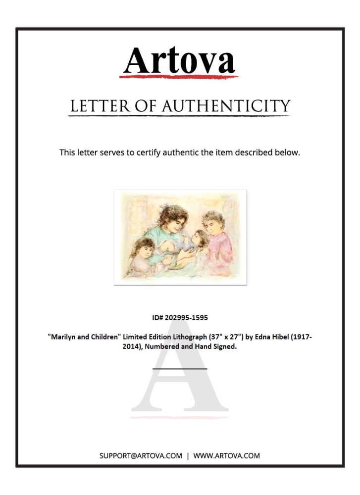 "Marilyn and Children" LE 41x30 Lithograph by Edna Hibel (Artova) at PristineAuction.com "Marilyn and Children" LE 41x30 Lithograph by Edna Hibel (Artova) at PristineAuction.com