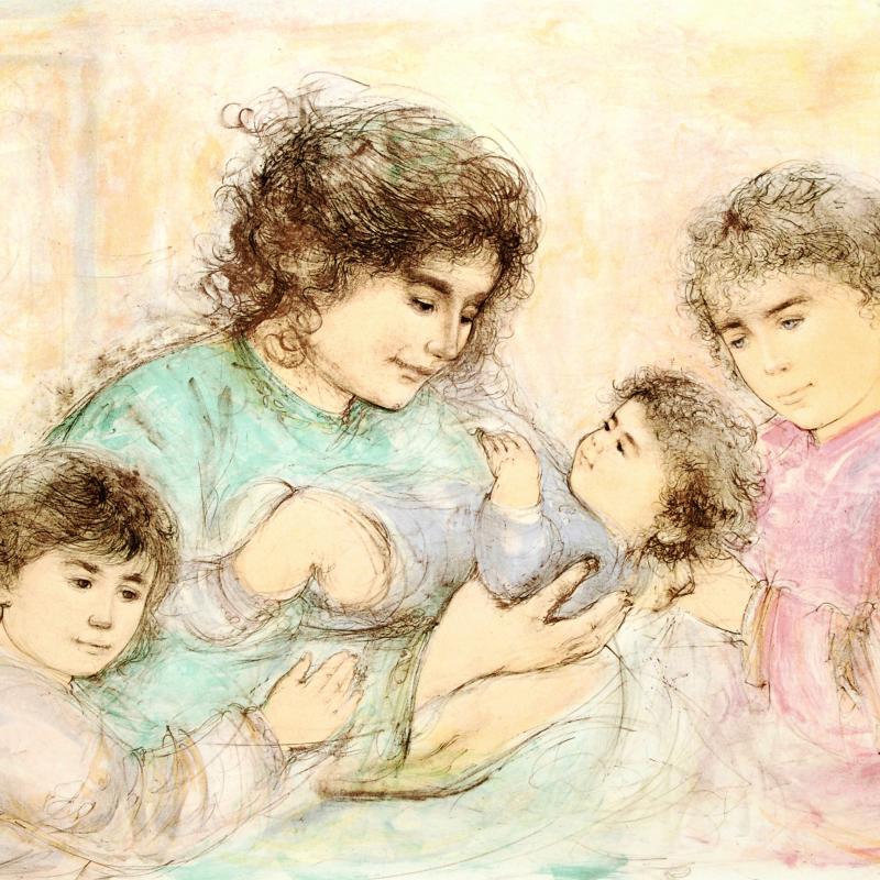 "Marilyn and Children" LE 41x30 Lithograph by Edna Hibel (Artova) at PristineAuction.com "Marilyn and Children" LE 41x30 Lithograph by Edna Hibel (Artova) at PristineAuction.com