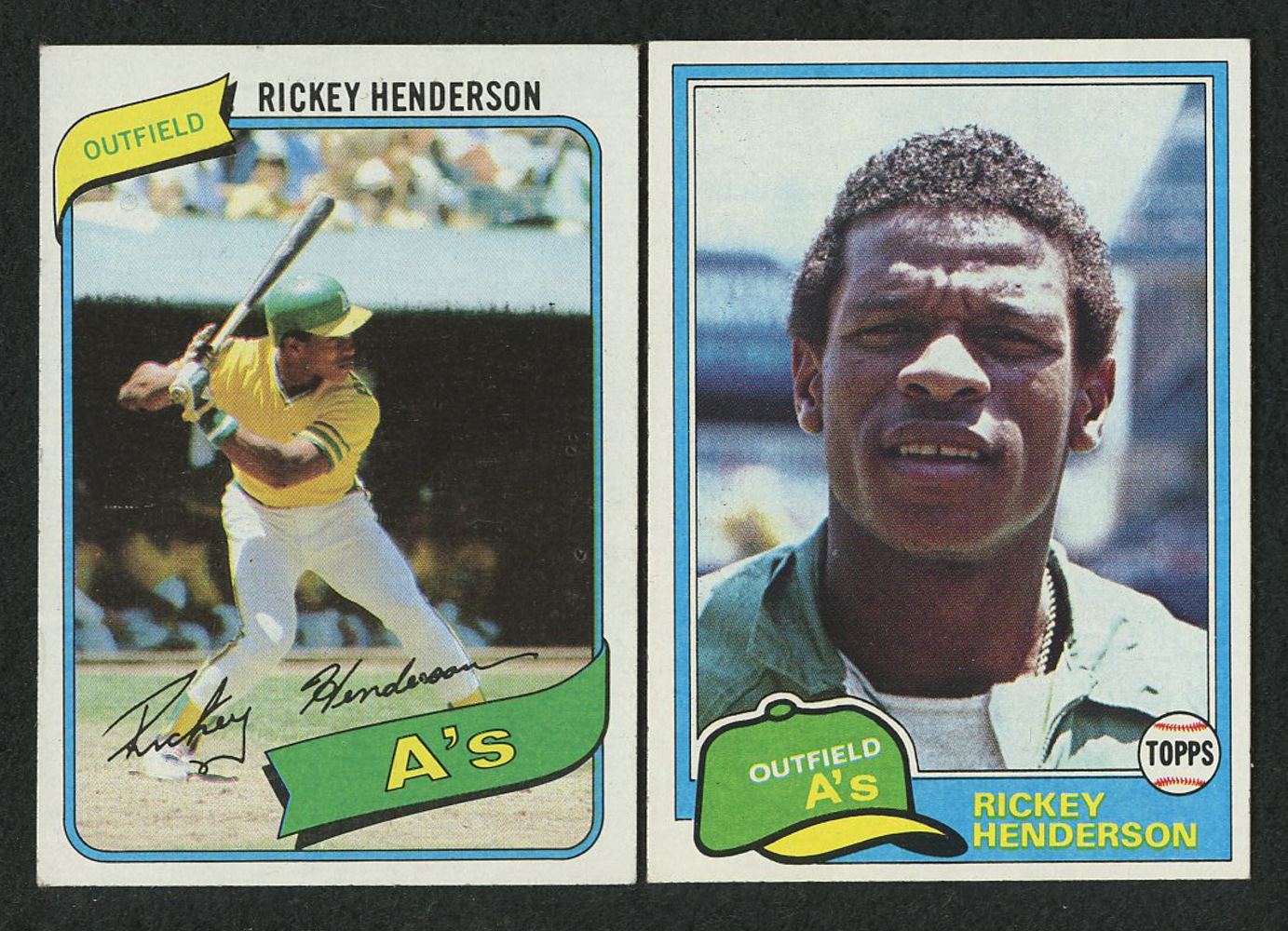 Lot of (2) Rickey Henderson Topps Baseball Cards with 1980 Topps #482 Rickey Henderson RC & 1981 Topps #261 Rickey Henderson at PristineAuction.com Lot of (2) Rickey Henderson Topps Baseball Cards with 1980 Topps #482 Rickey Henderson RC & 1981 Topps #261 Rickey Henderson at PristineAuction.com