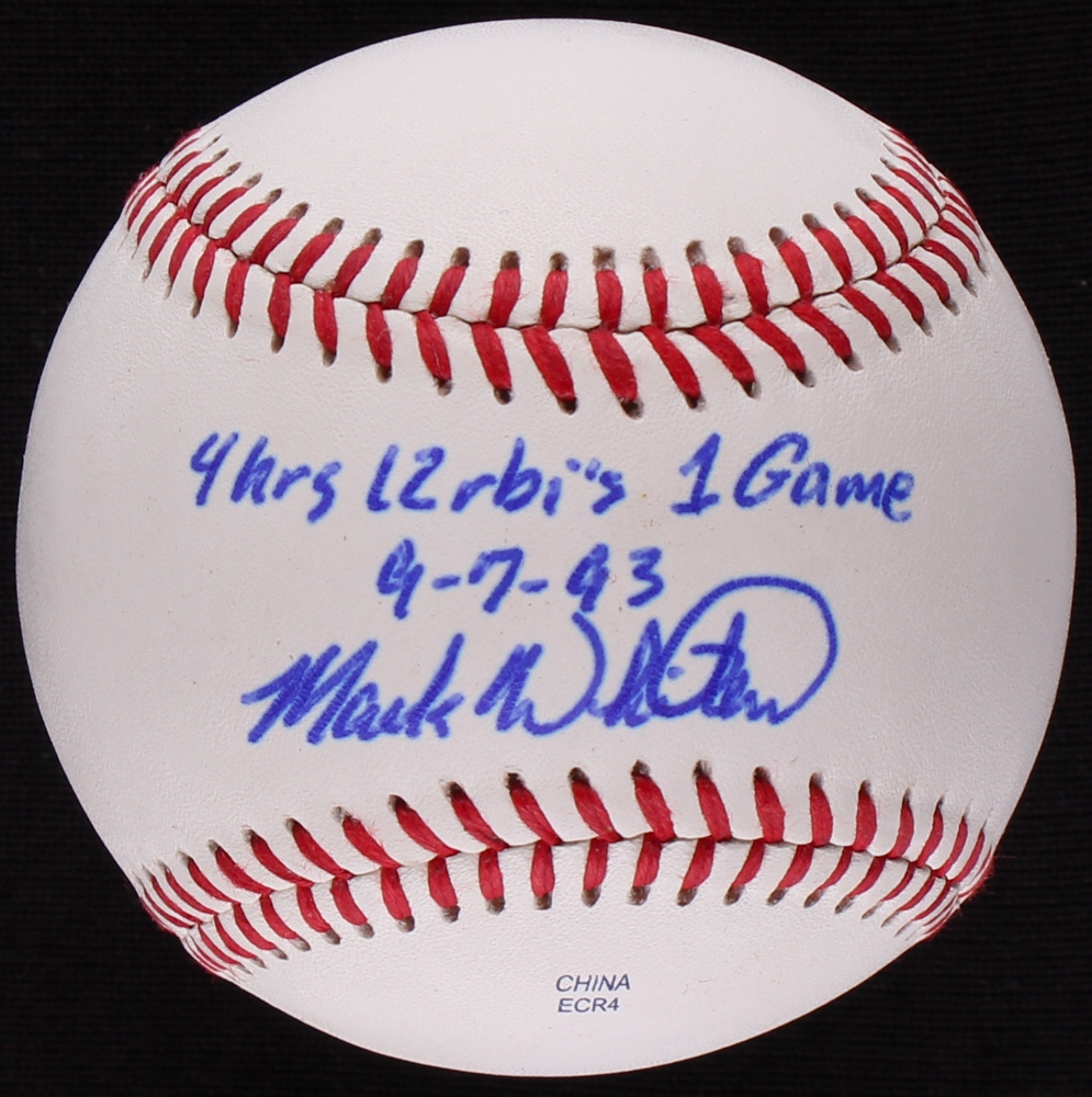 Mark Whiten Signed Baseball Inscribed "4 hrs 12 rbi's 1 Game" & "9-7-93" ( MLB Players Alumni Association LOA) | Pristine Auction