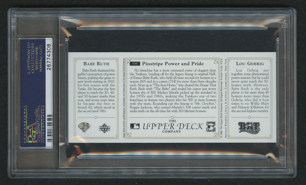 1993 Upper Deck All-Time Heroes #133 Lou Gehrig / Babe Ruth (PSA Authentic) at PristineAuction.com 1993 Upper Deck All-Time Heroes #133 Lou Gehrig / Babe Ruth (PSA Authentic) at PristineAuction.com