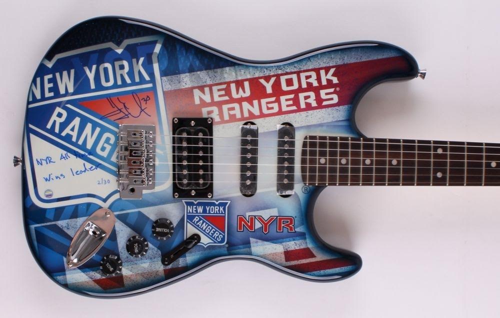 Henrik Lundqvist Signed LE New York Rangers Electric Guitar Inscribed "NYR All Time Wins Leader" (Steiner COA) at PristineAuction.com Henrik Lundqvist Signed LE New York Rangers Electric Guitar Inscribed "NYR All Time Wins Leader" (Steiner COA) at PristineAuction.com